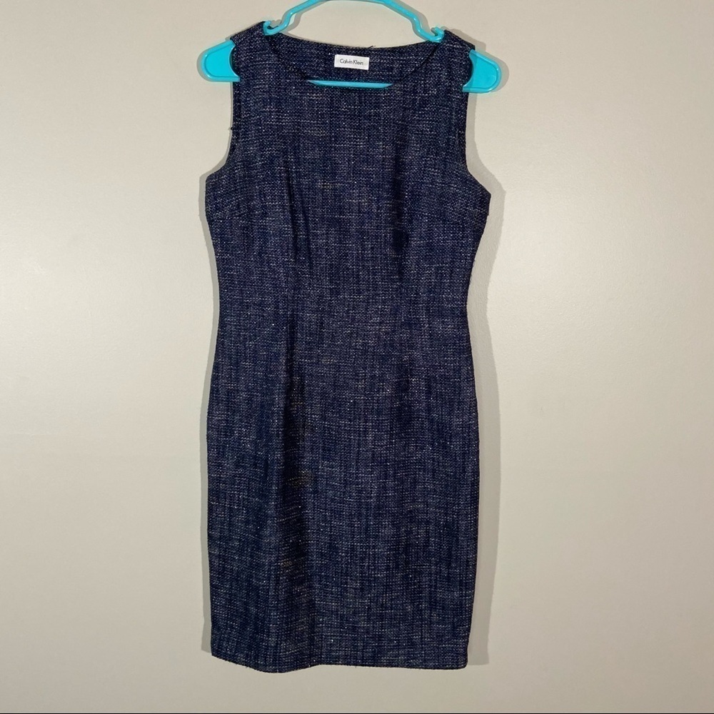 Calvin Klein Zip Up Sides Sleeveless Tweed Dress